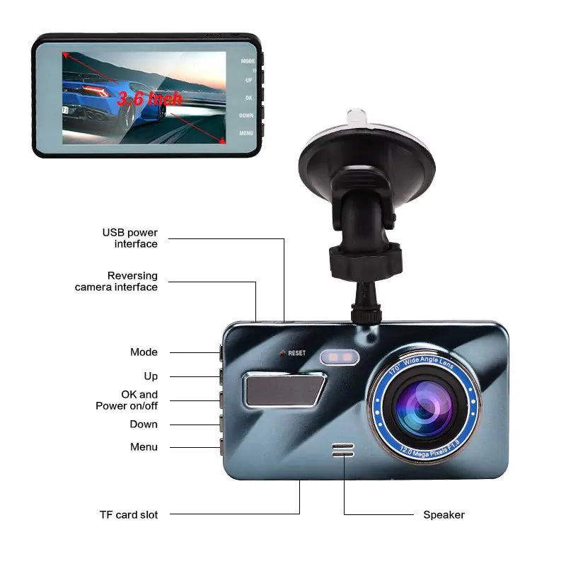 3 in 1 Rear View Dual Camera Full HD Night Vision Car Dash Camera